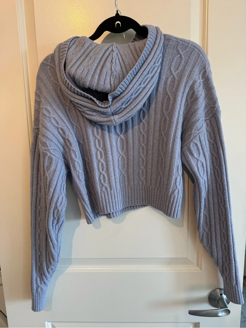 ALO Yoga Dusty Blue Cable-Knit Hooded Sweater
